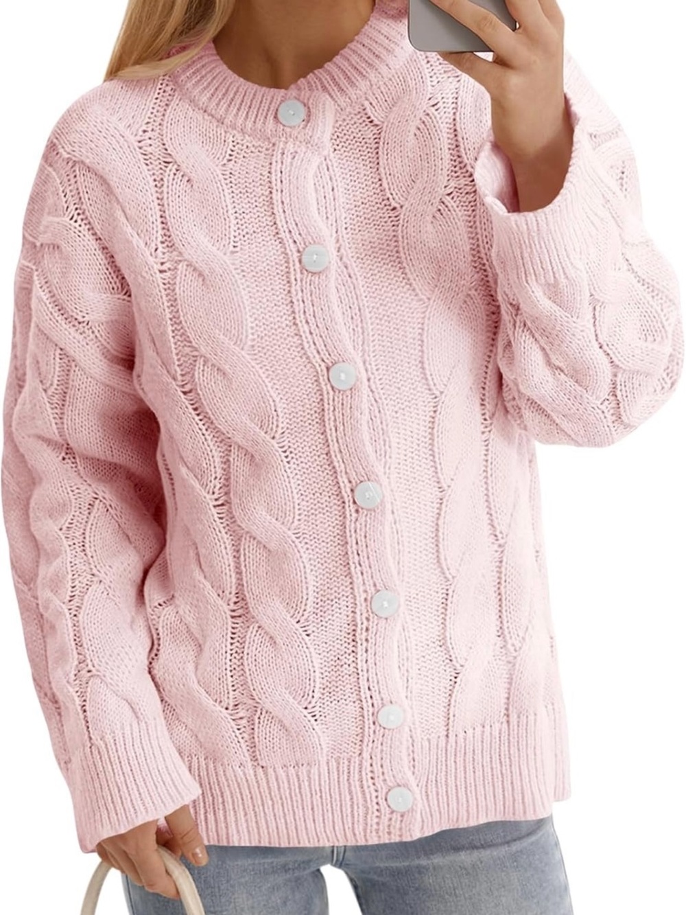 Pink Cable Knit Cardigan Size Small Women’s Loose Sweater New FAST SHIPPING